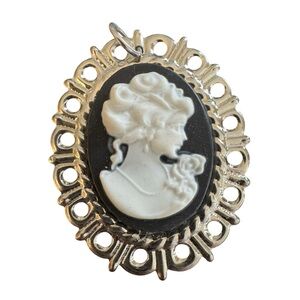 Vintage-Inspired Black and White Cameo Pendant No Chain, Costume Jewelry